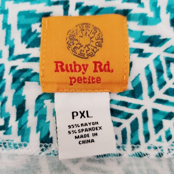 Ruby Red Women's Teal 3/4 Sleeve Jeweled Neckline Printed Top SZ PXL - Picture 4 of 8